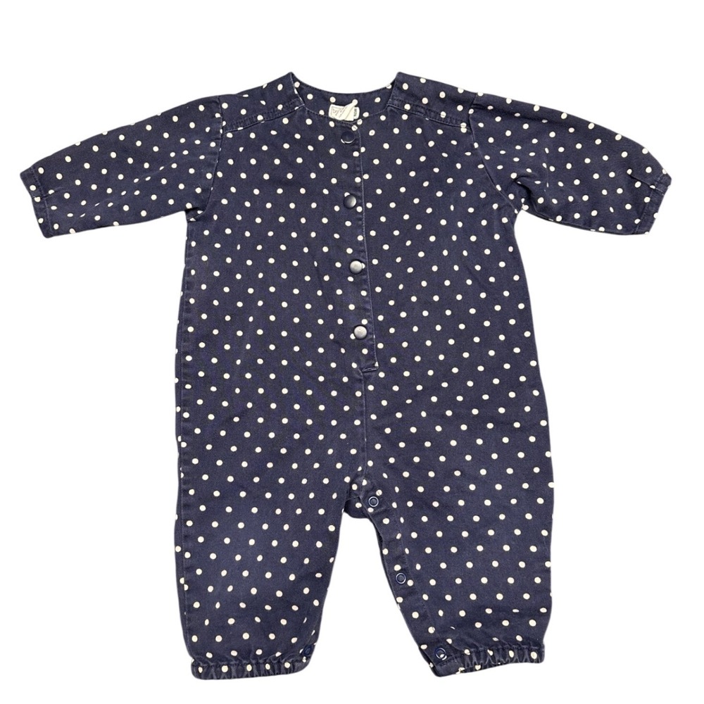 Vintage Baby Gap Denim Romper 12 18 months polka dot gender neutral classic